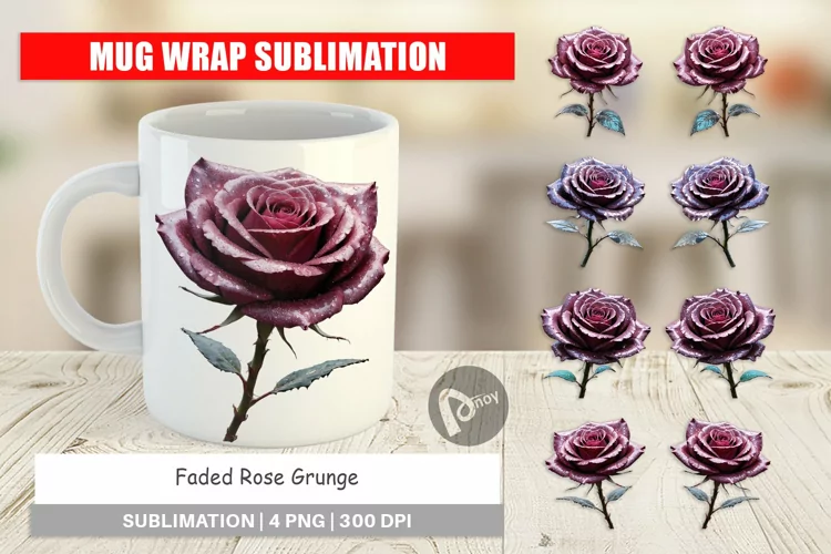 Mug Wrap Design Faded Grunge Rose