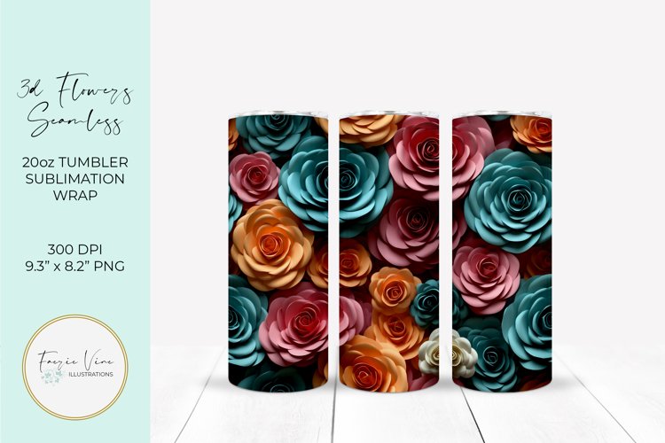 3D Flowers Seamless Tumbler Wrap Sublimation Design example image 1