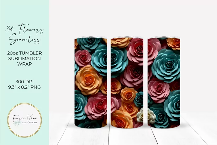 3D Flowers Seamless Tumbler Wrap Sublimation Design
