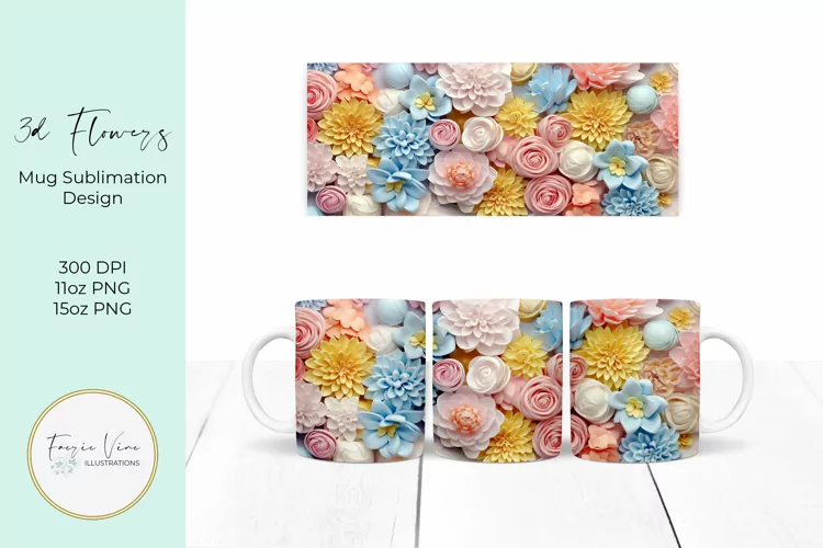 3D Flowers Mug Sublimation Wrap