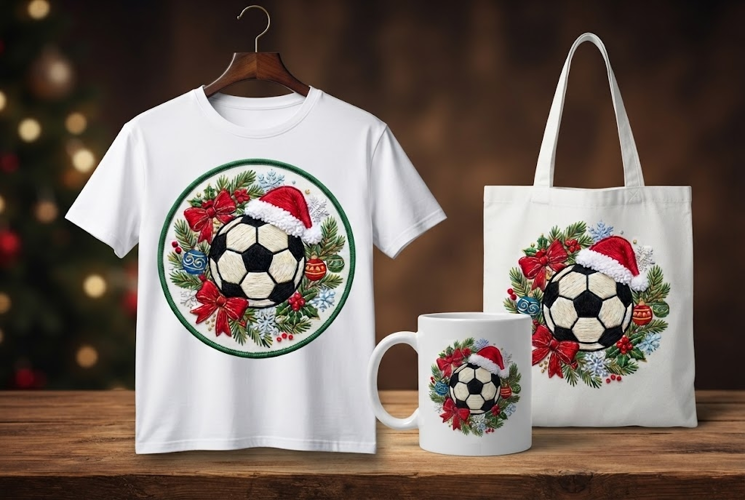 Embroidered Christmas Soccer Ball Patch Design