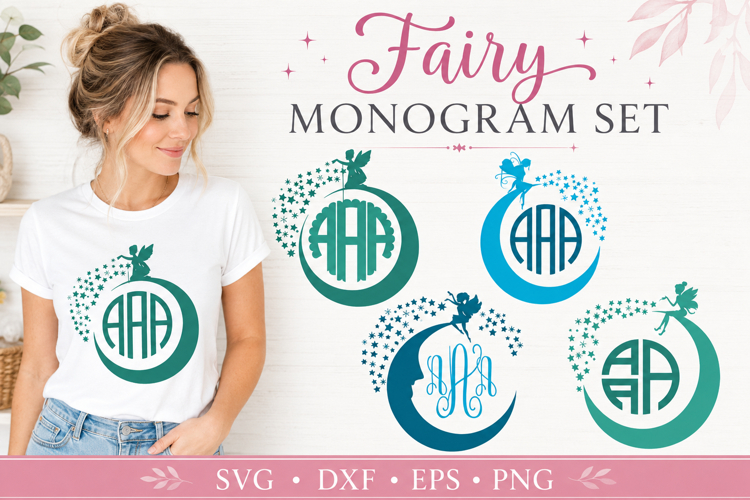 Fairy Pixie Dust Monogram Frame SVG, Eps, DXF, PNG example image 1