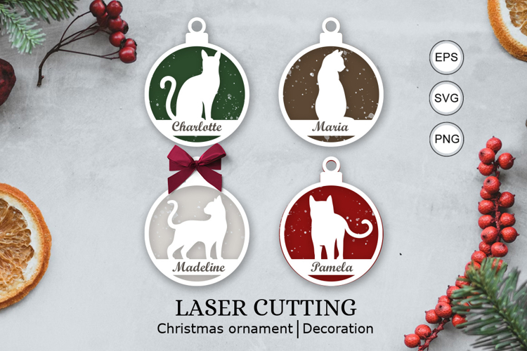 Cat christmas personalized ornaments SVG/ laser cutting