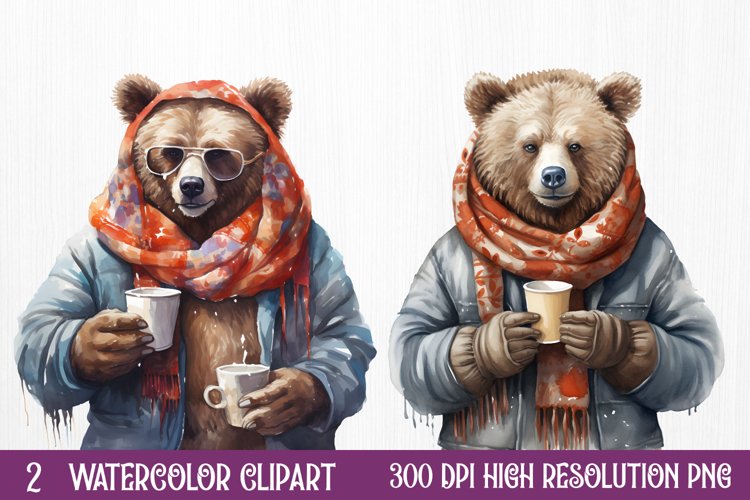Christmas Animals Coffee Sublimation Clipart, Christmas PNG