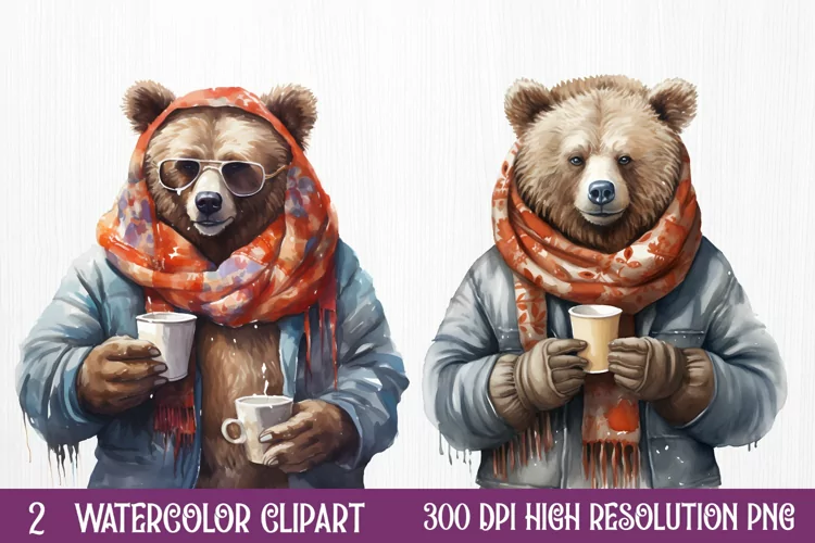 Christmas Animals Coffee Sublimation Clipart, Christmas PNG