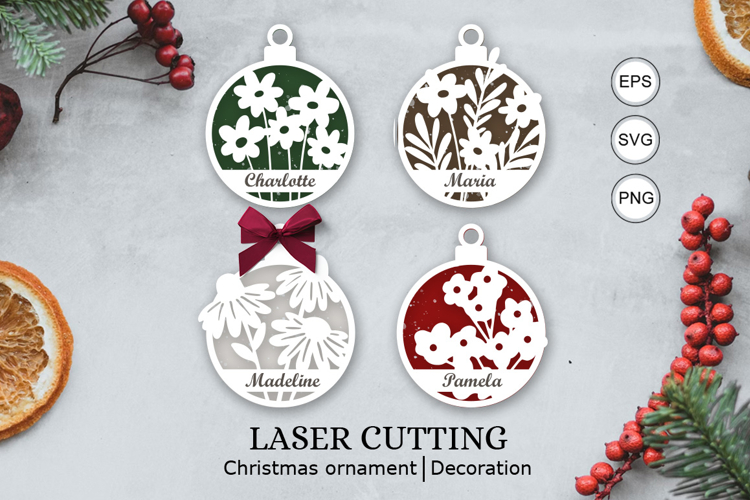 Flowers christmas personalized ornaments SVG/ laser cutting