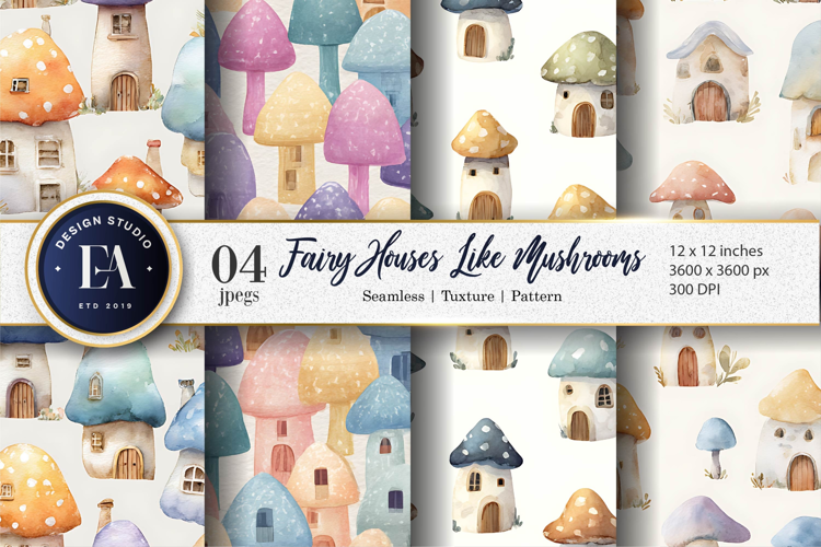 Enchanted Fairy Houses with Mushroom Shapes Digital Paper