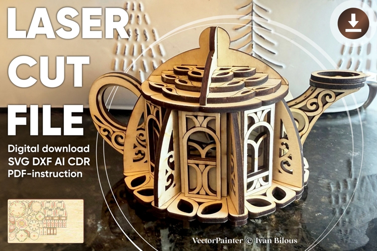 Kettle Fairy House Laser Cut File, SVG Miniature