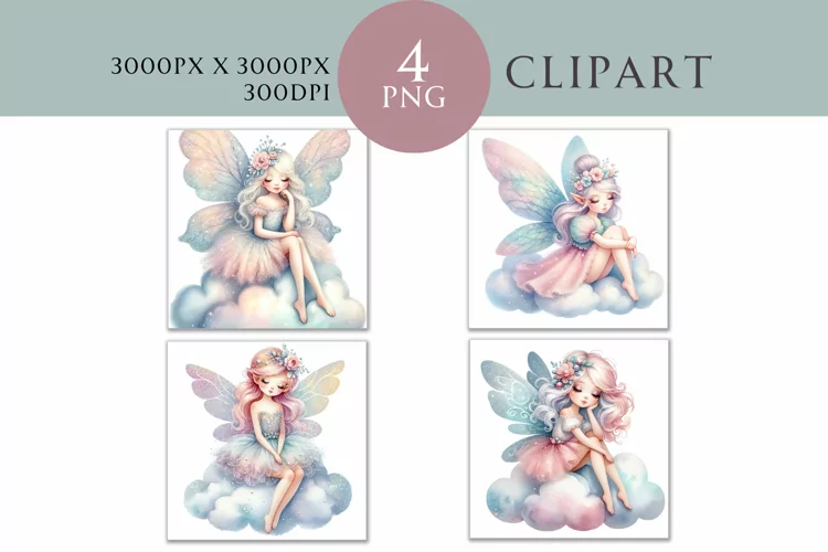 Fairy on A Cloud Clipart Watercolor PNG