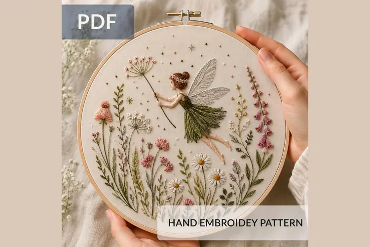 Fairy Hand Embroidery Pattern PDF, Woodland Fairy Embroidery