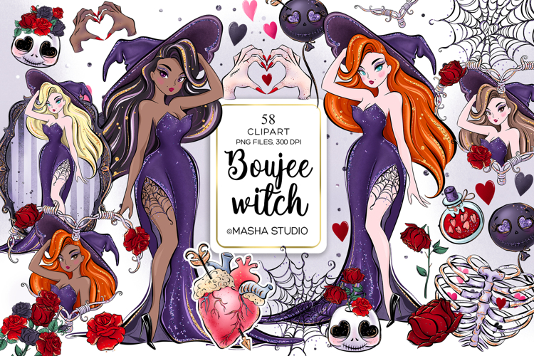 Boujee Witch Hand Drawn Clipart