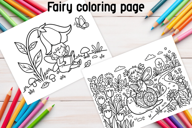Cute Fairy Reading Coloring Pages for Kids