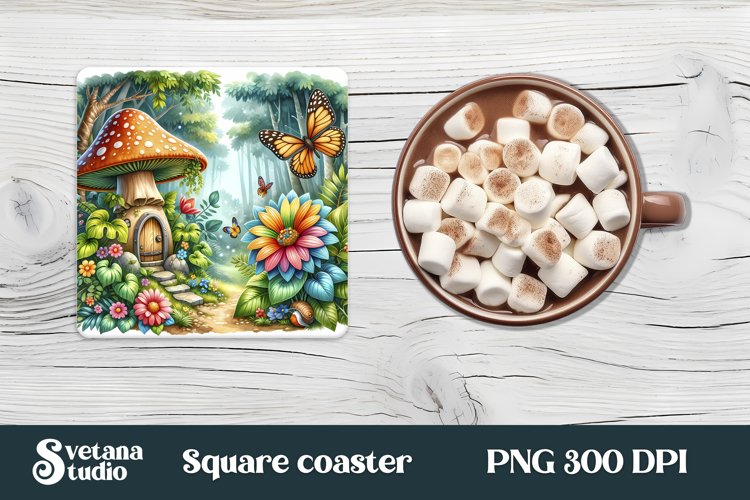 Fairy square coaster | Magic coaster | Fairy mushroom house