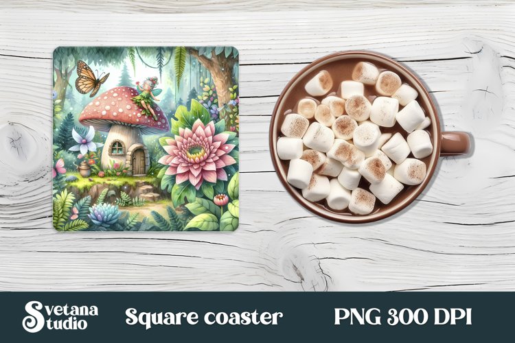 Fairy square coaster | Magic coaster | Fairy mushroom house