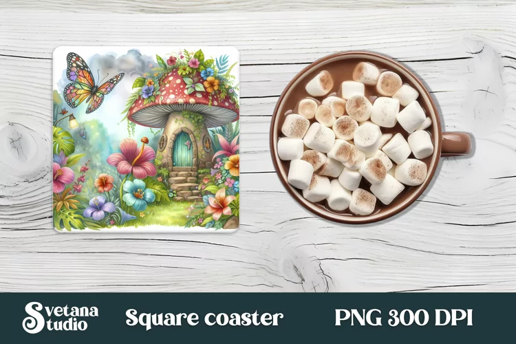 Fairy square coaster | Magic coaster | Fairy mushroom house