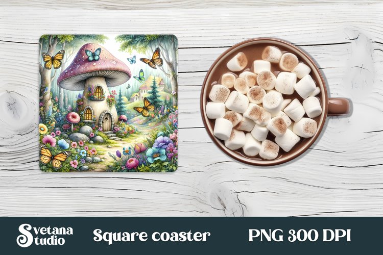 Fairy square coaster | Magic coaster | Fairy mushroom house example image 1