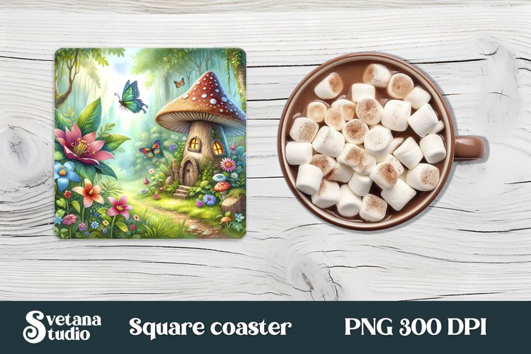 Fairy square coaster | Magic coaster | Fairy mushroom house example image 1