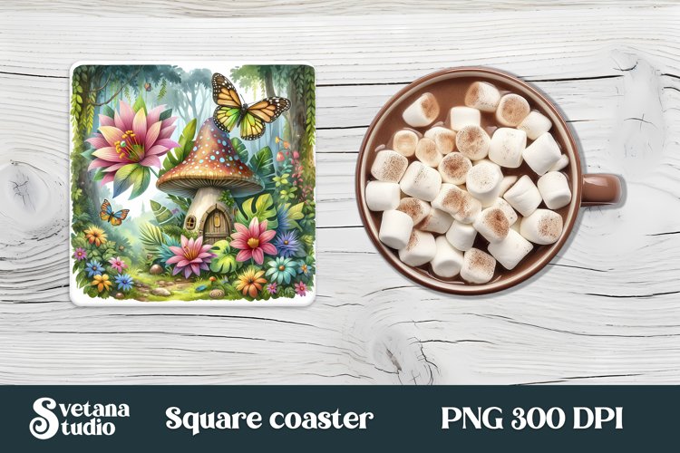 Fairy square coaster | Magic coaster | Fairy mushroom house