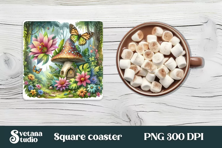 Fairy square coaster | Magic coaster | Fairy mushroom house