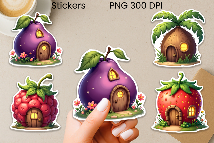 Whimsical fairy house stickers | Fantasy magic stickers PNG