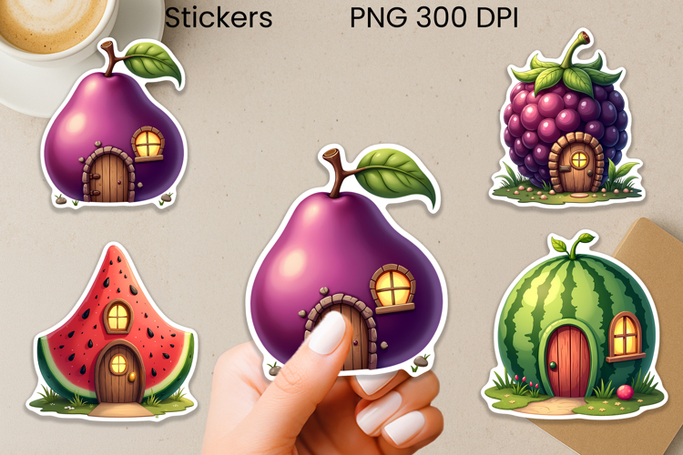 Whimsical fairy house stickers | Fantasy magic stickers PNG
