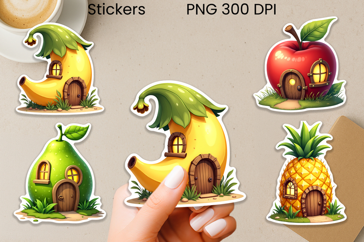 Whimsical fairy house stickers | Fantasy magic stickers PNG