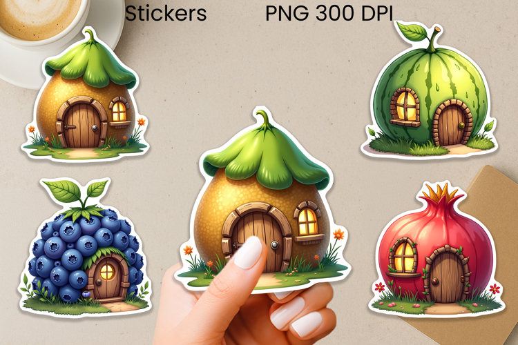 Whimsical fairy house stickers | Fantasy magic stickers PNG