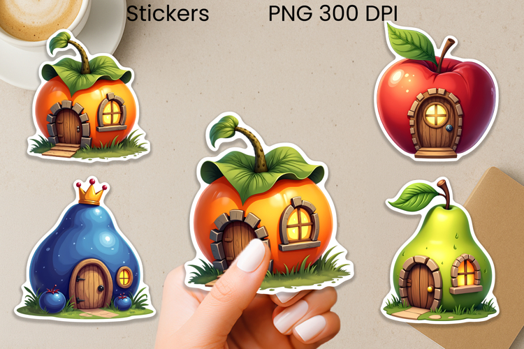 Whimsical fairy house stickers | Fantasy magic stickers PNG
