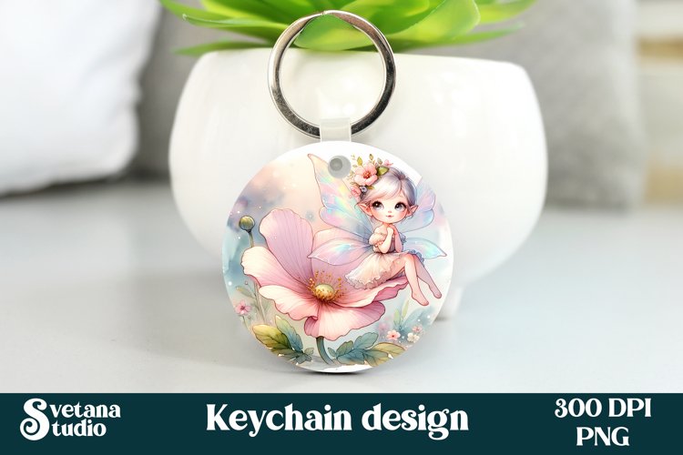 Cute fairy keychain | Keychain sublimation | Fairy flower example image 1