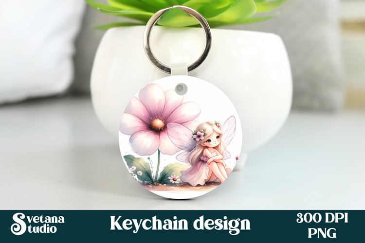 Cute fairy keychain | Keychain sublimation | Fairy flower example image 1