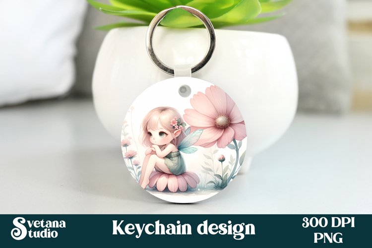 Cute fairy keychain | Keychain sublimation | Fairy flower example image 1