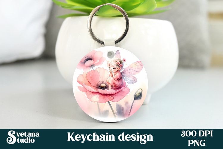 Cute fairy keychain | Keychain sublimation | Fairy flower example image 1