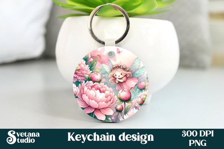 Cute fairy keychain | Keychain sublimation | Fairy flower example image 1