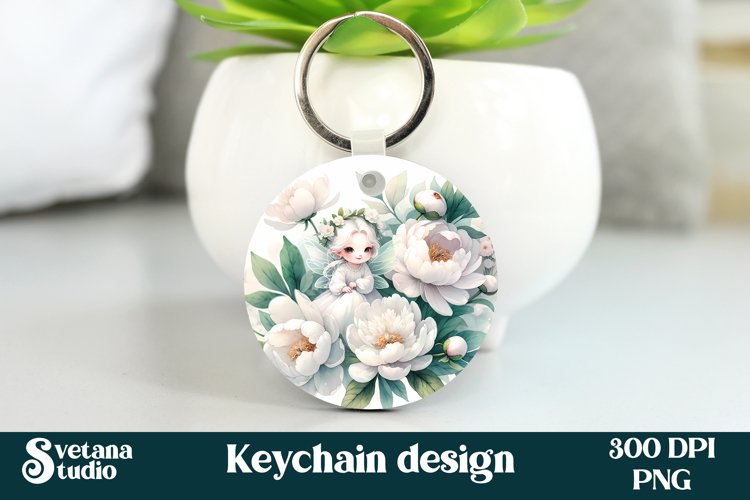 Cute fairy keychain | Keychain sublimation | Fairy flower example image 1