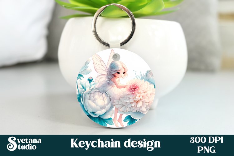 Cute fairy keychain | Keychain sublimation | Fairy flower example image 1