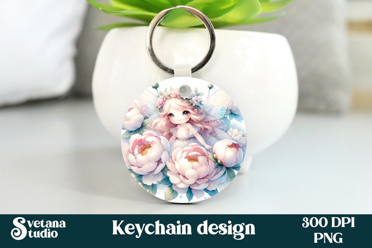 Cute fairy keychain | Keychain sublimation | Fairy flower example image 1