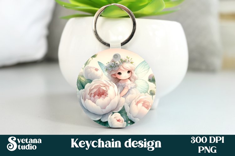 Cute fairy keychain | Keychain sublimation | Fairy flower example image 1