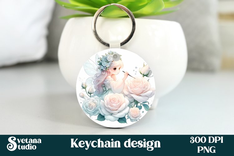 Cute fairy keychain | Keychain sublimation | Fairy flower example image 1