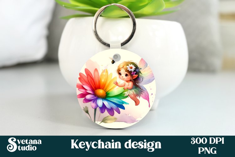 Cute fairy keychain | Keychain sublimation | Fairy flower example image 1