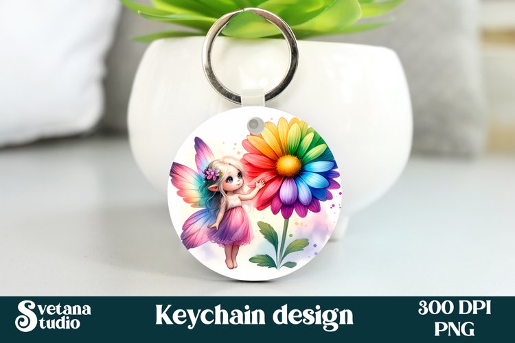 Cute fairy keychain | Keychain sublimation | Fairy flower example image 1