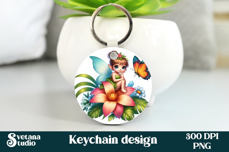 Cute fairy keychain | Keychain sublimation | Fairy flower example image 1