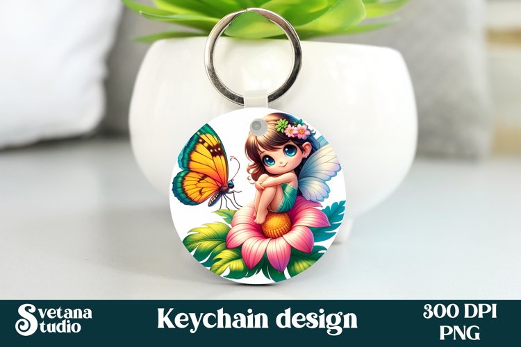 Cute fairy keychain | Keychain sublimation | Fairy flower example image 1