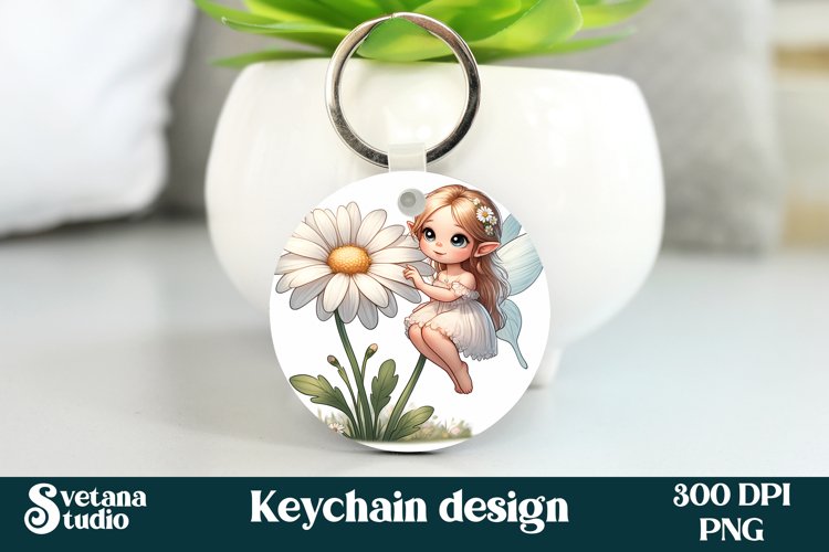 Cute fairy keychain | Keychain sublimation | Fairy flower example image 1