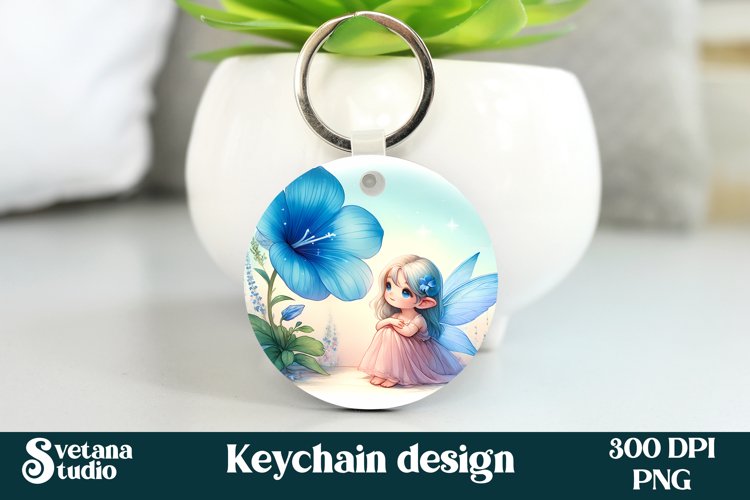 Cute fairy keychain | Keychain sublimation | Fairy flower example image 1