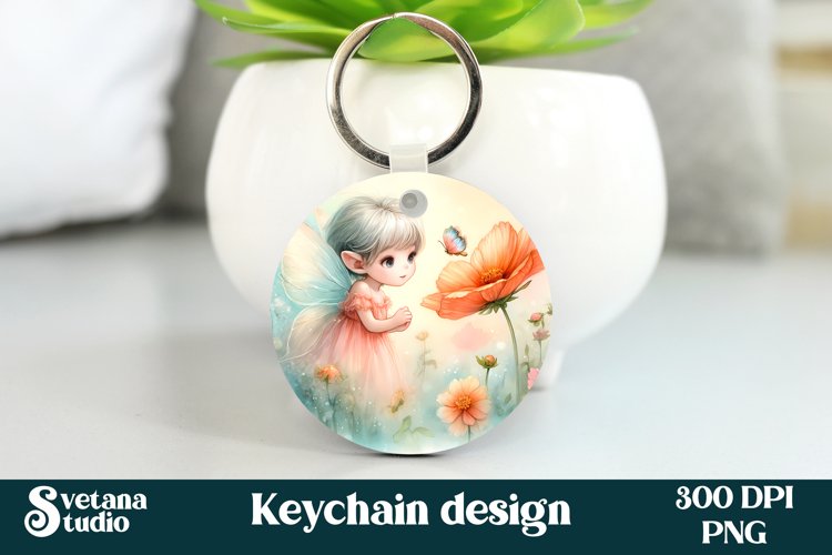 Cute fairy keychain | Keychain sublimation | Fairy flower example image 1