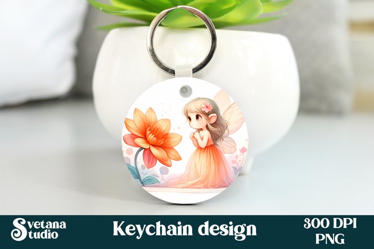 Cute fairy keychain | Keychain sublimation | Fairy flower example image 1