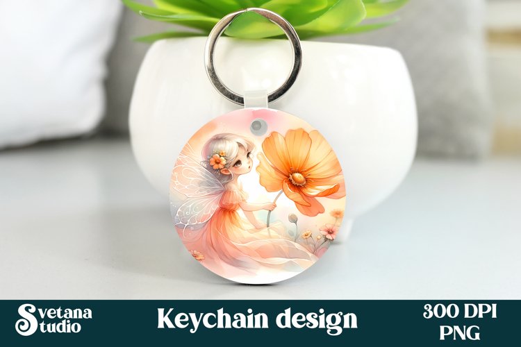 Cute fairy keychain | Keychain sublimation | Fairy flower example image 1