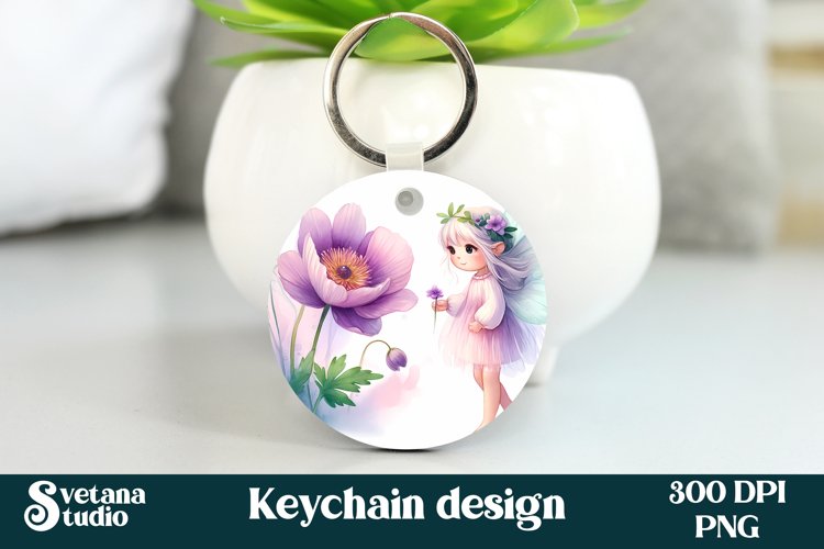 Cute fairy keychain | Keychain sublimation | Fairy flower example image 1