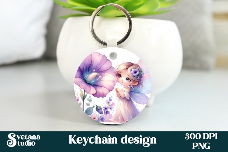 Cute fairy keychain | Keychain sublimation | Fairy flower example image 1