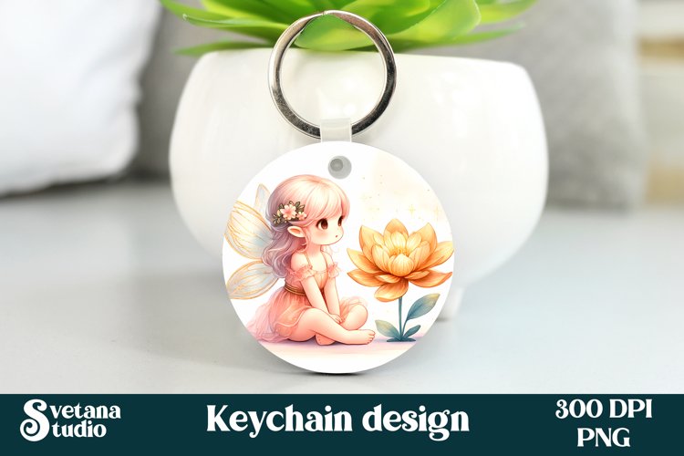 Cute fairy keychain | Keychain sublimation | Fairy flower example image 1